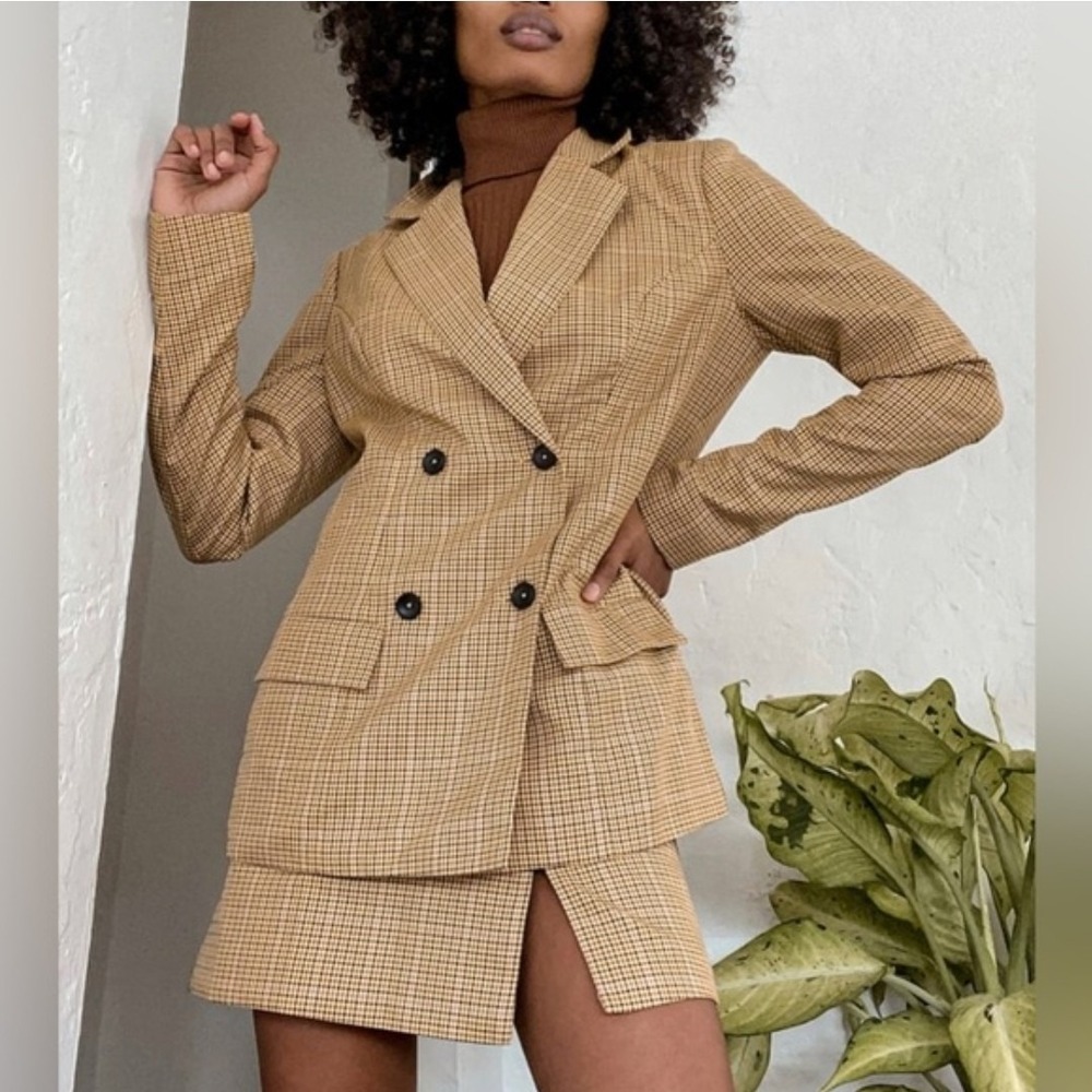 Lulus Handle Your Business Yellow Plaid Blazer Business Retro Groovy Women's S